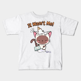 Funny white cat got caught stealing ice cream Kids T-Shirt